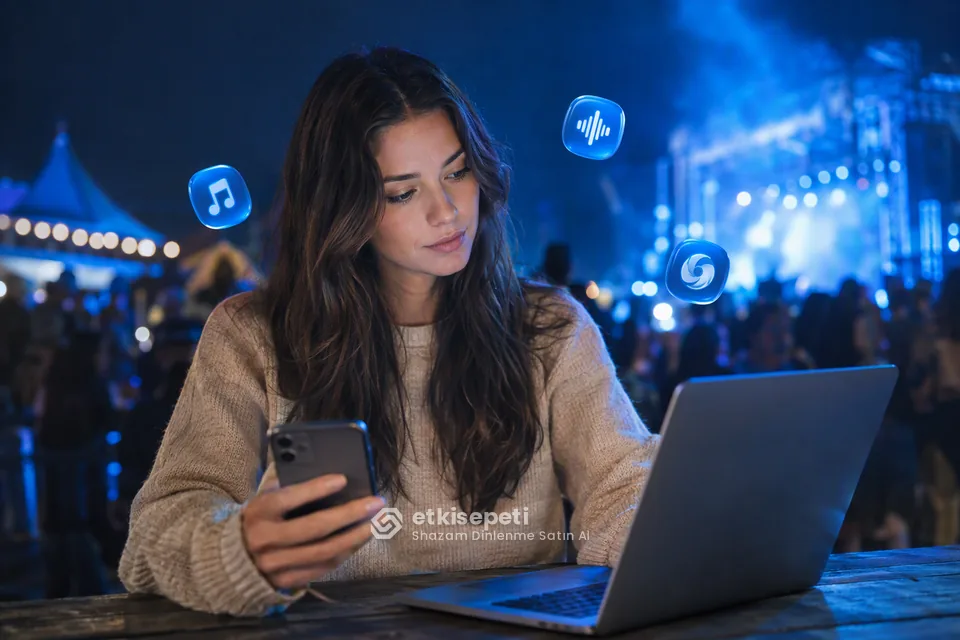 Shazam Dinlenme sayfasında “Shazam'da "Dinlenme" Ne Demek? Tanıma Sayısı ile Çalma Arasındaki Fark” konusunu anlatan görsel